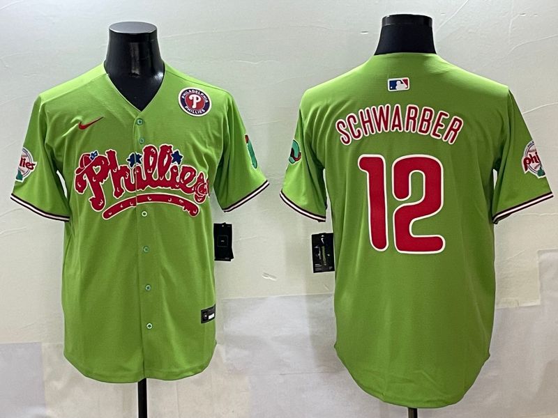 Men Philadelphia Phillies #12 Schwarber Green Five generations Joint Name 2025 Nike MLB Jersey style 6->philadelphia phillies->MLB Jersey